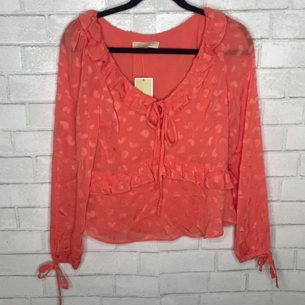 NWT Michael Kors Printed Ruffle Top - Picture 3 of 13